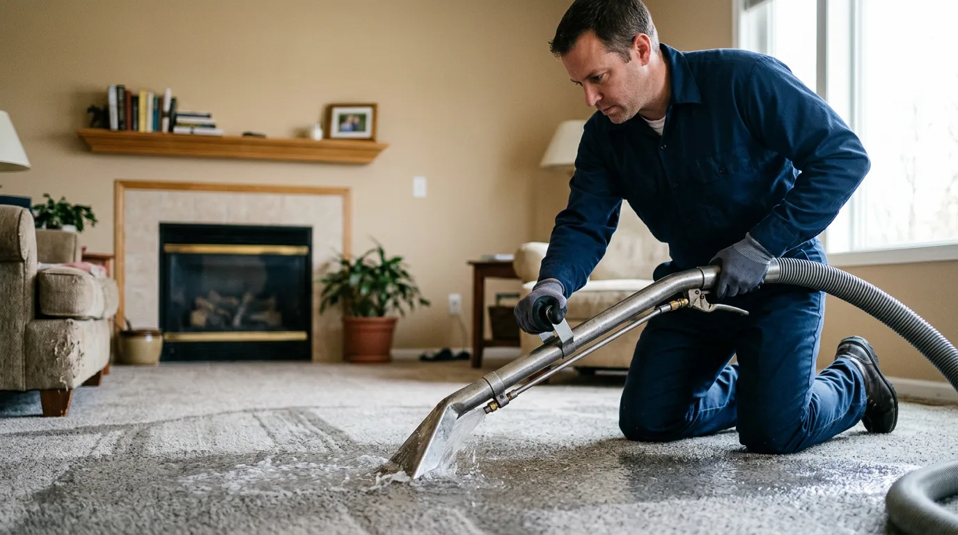 Water damage restoration technician working near Cascade, IA